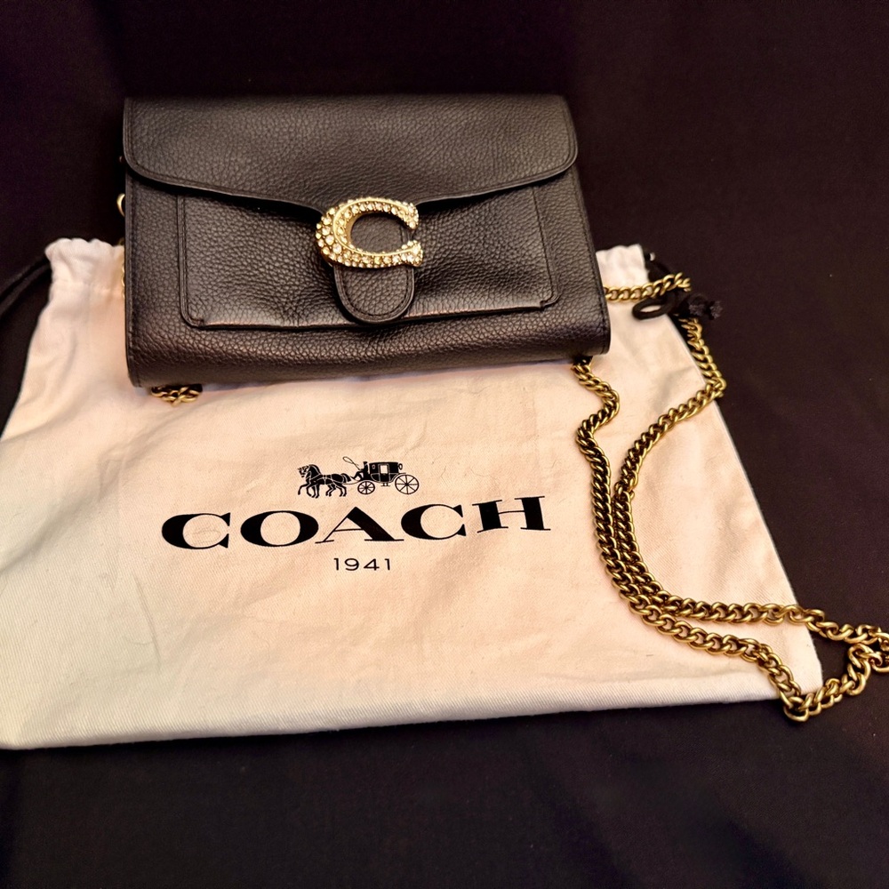Coach Crystal C Tabby Chain Clutch Black & Gold - Picture 13 of 15